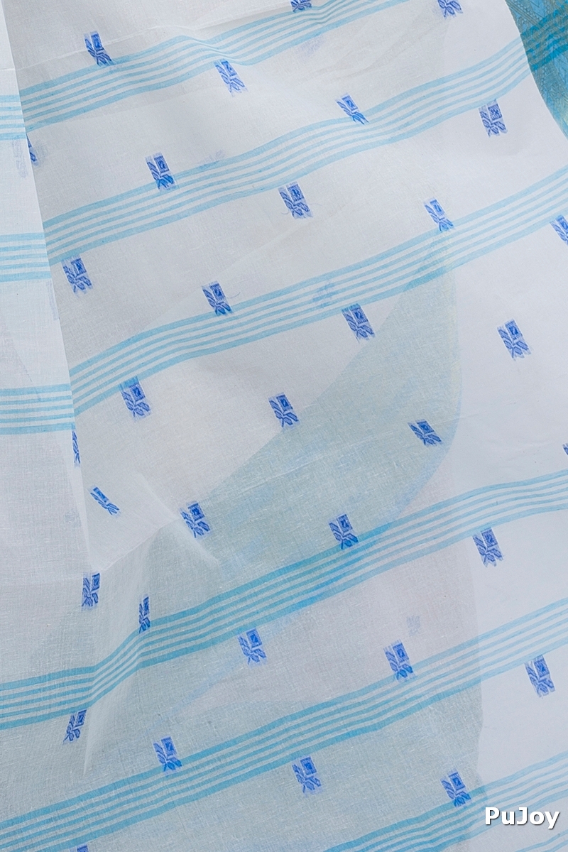 White Sky Pure Cotton SqureButi Tant Saree (795)