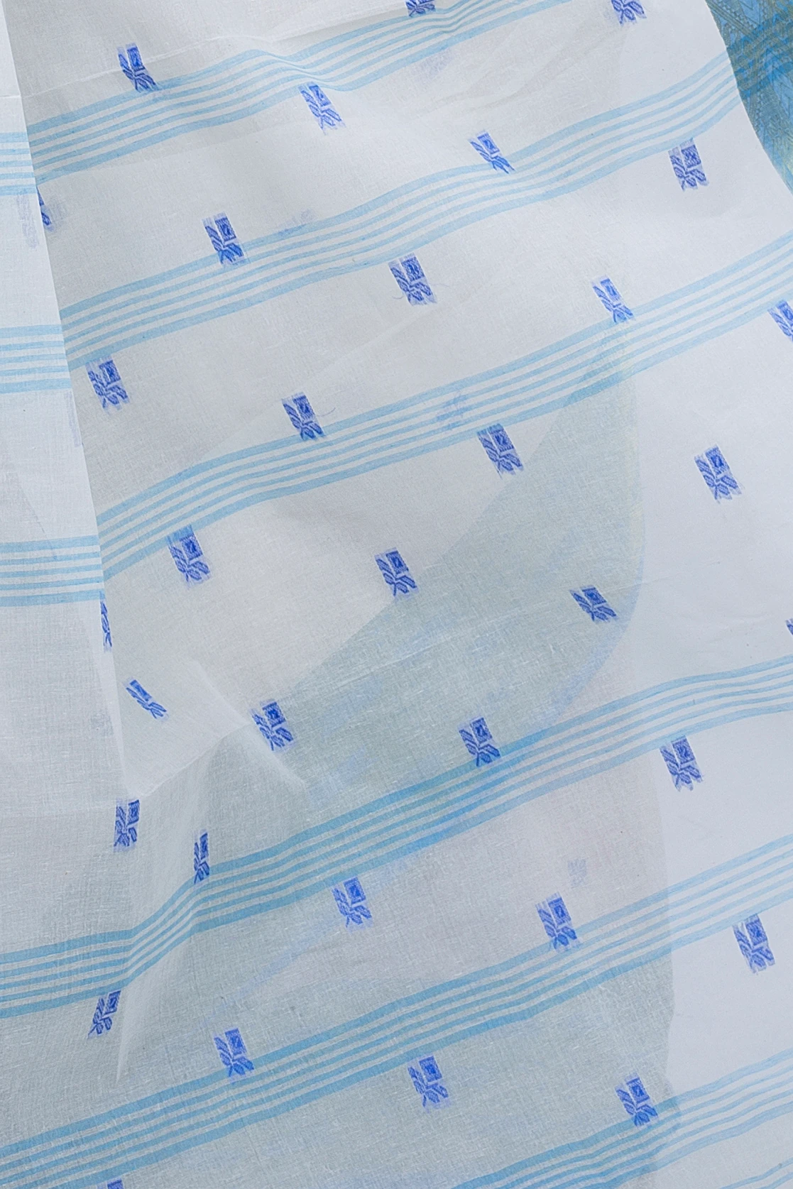 White Sky Pure Cotton SqureButi Tant Saree (795)