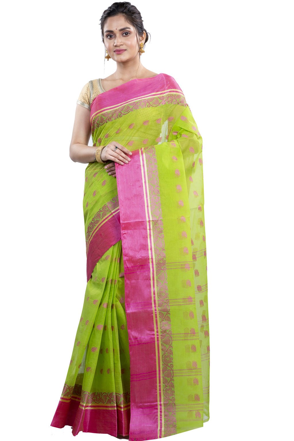 Green Pure Cotton Sukla_Velvet Tant Saree (797)