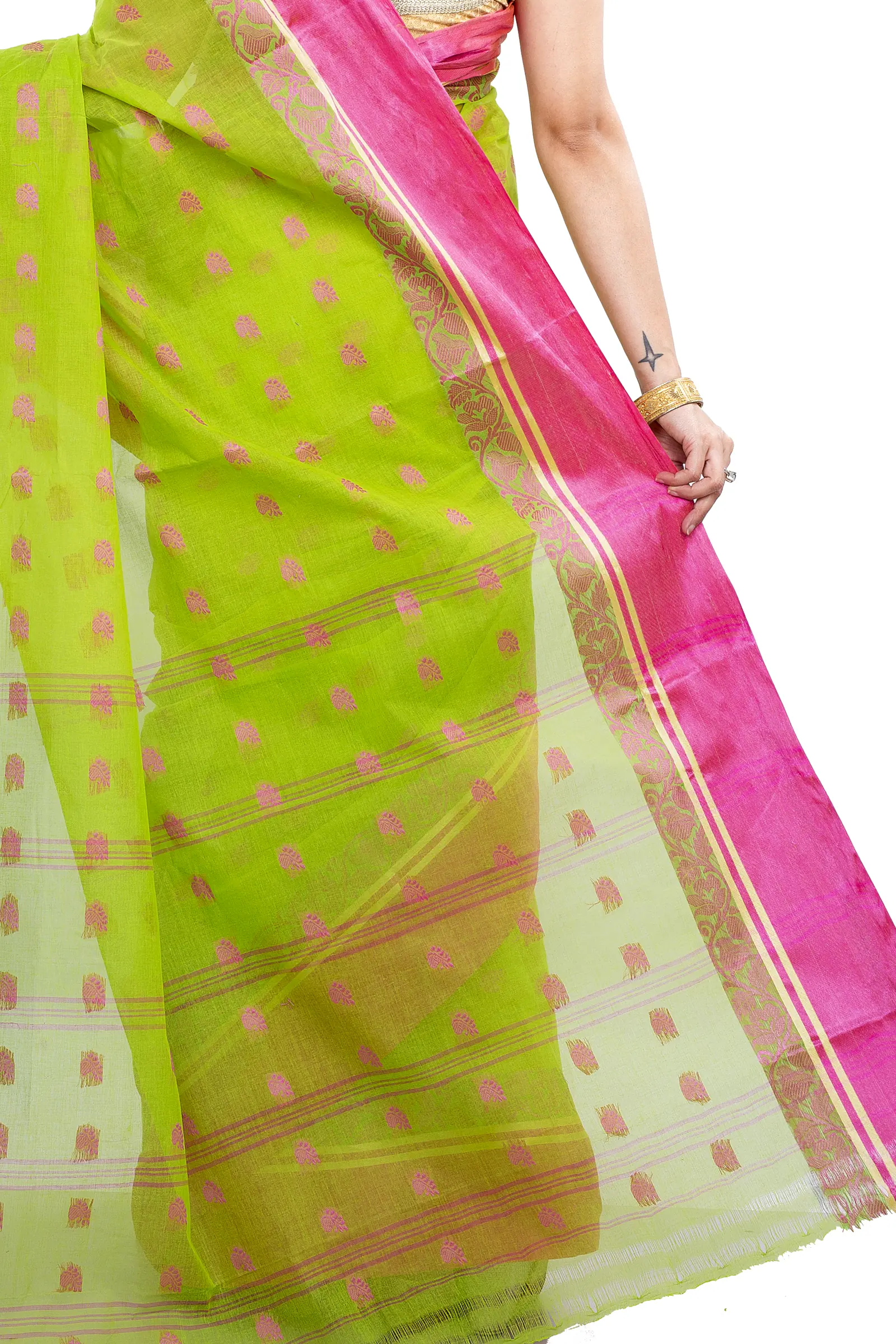 Green Pure Cotton Sukla_Velvet Tant Saree (797)