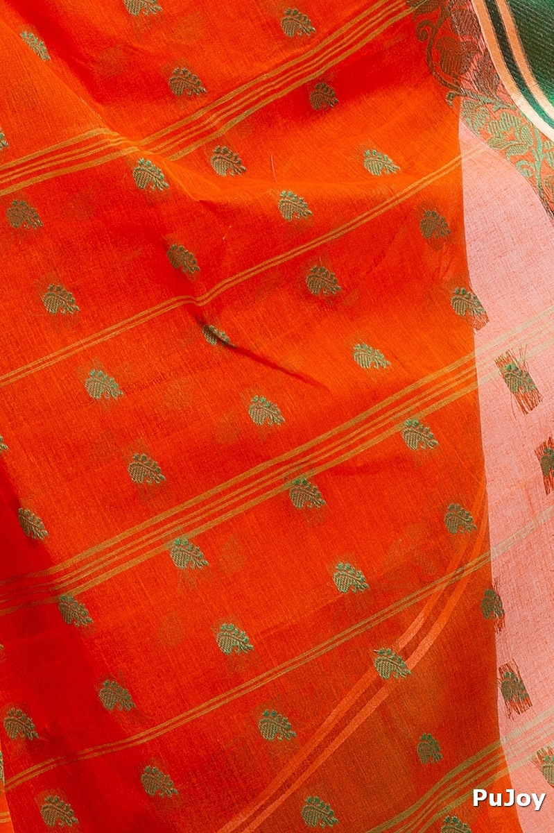 Orange Green Pure Cotton Sukla_Velvet Tant Saree (799)