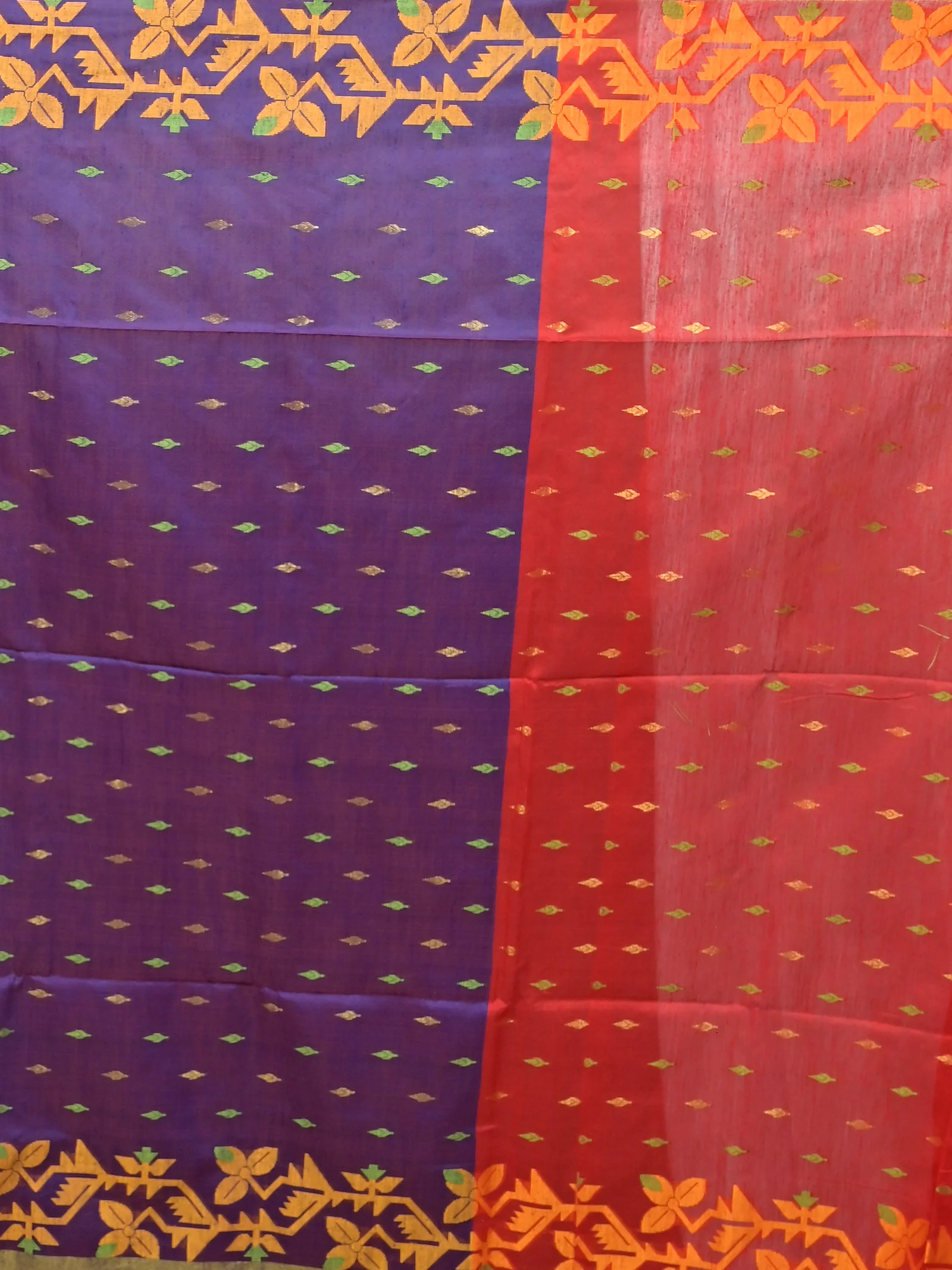 Red Blue Cotton Parvon Kanjivaram Silk Saree  (80)