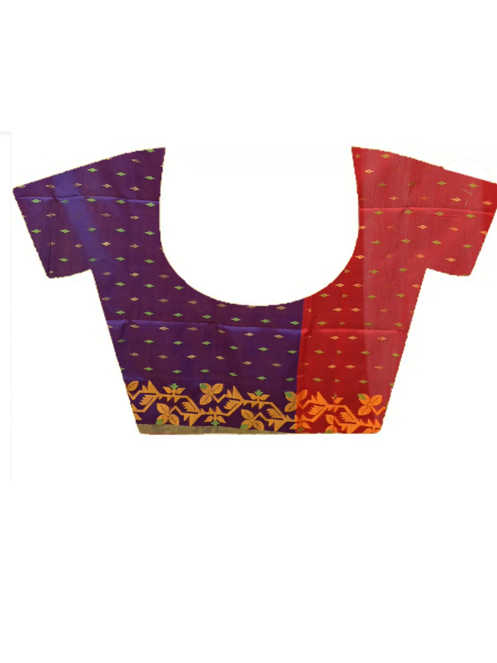 Red Blue Cotton Parvon Kanjivaram Silk Saree  (80)