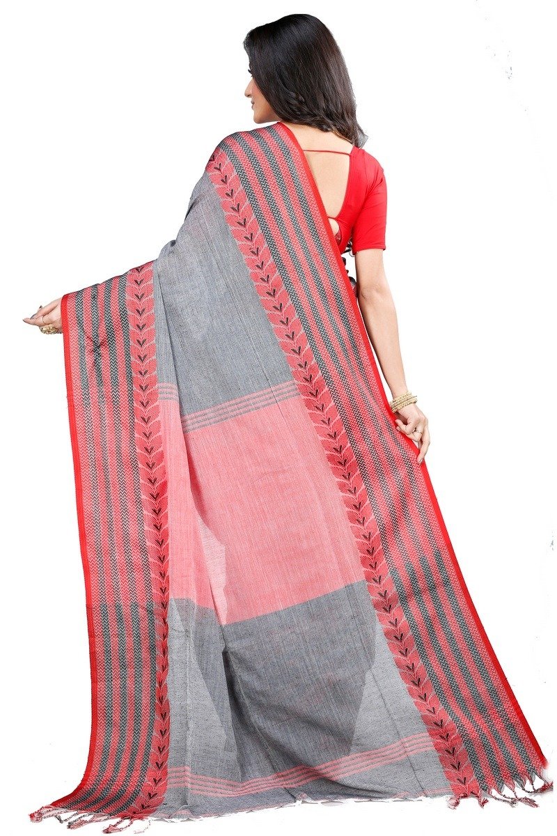 Grey Pure Cotton Rohal Hand Loom Saree (8002)