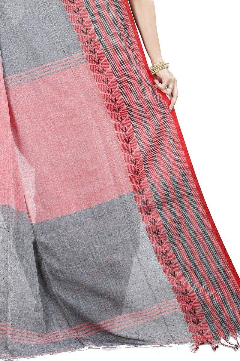 Grey Pure Cotton Rohal Hand Loom Saree (8002)