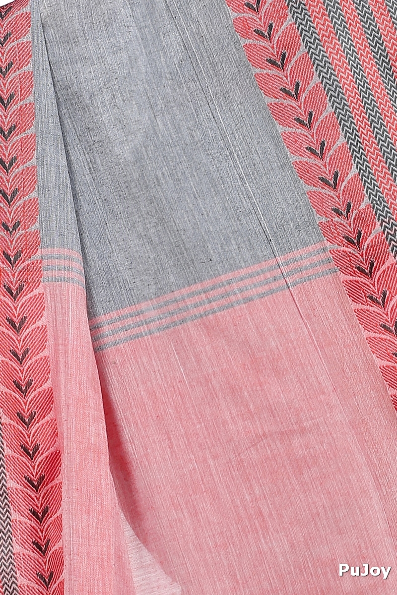 Grey Pure Cotton Rohal Hand Loom Saree (8002)