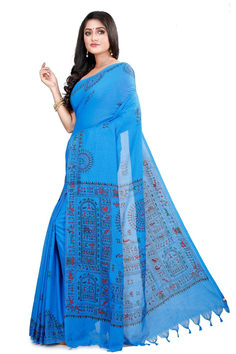 Blue Pure Cotton Rohip Hand Loom Saree (8008)