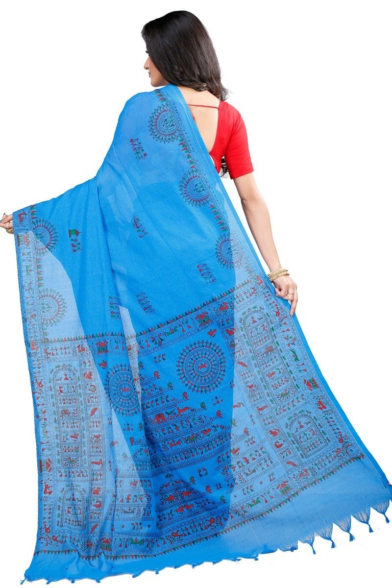Blue Pure Cotton Rohip Hand Loom Saree (8008)