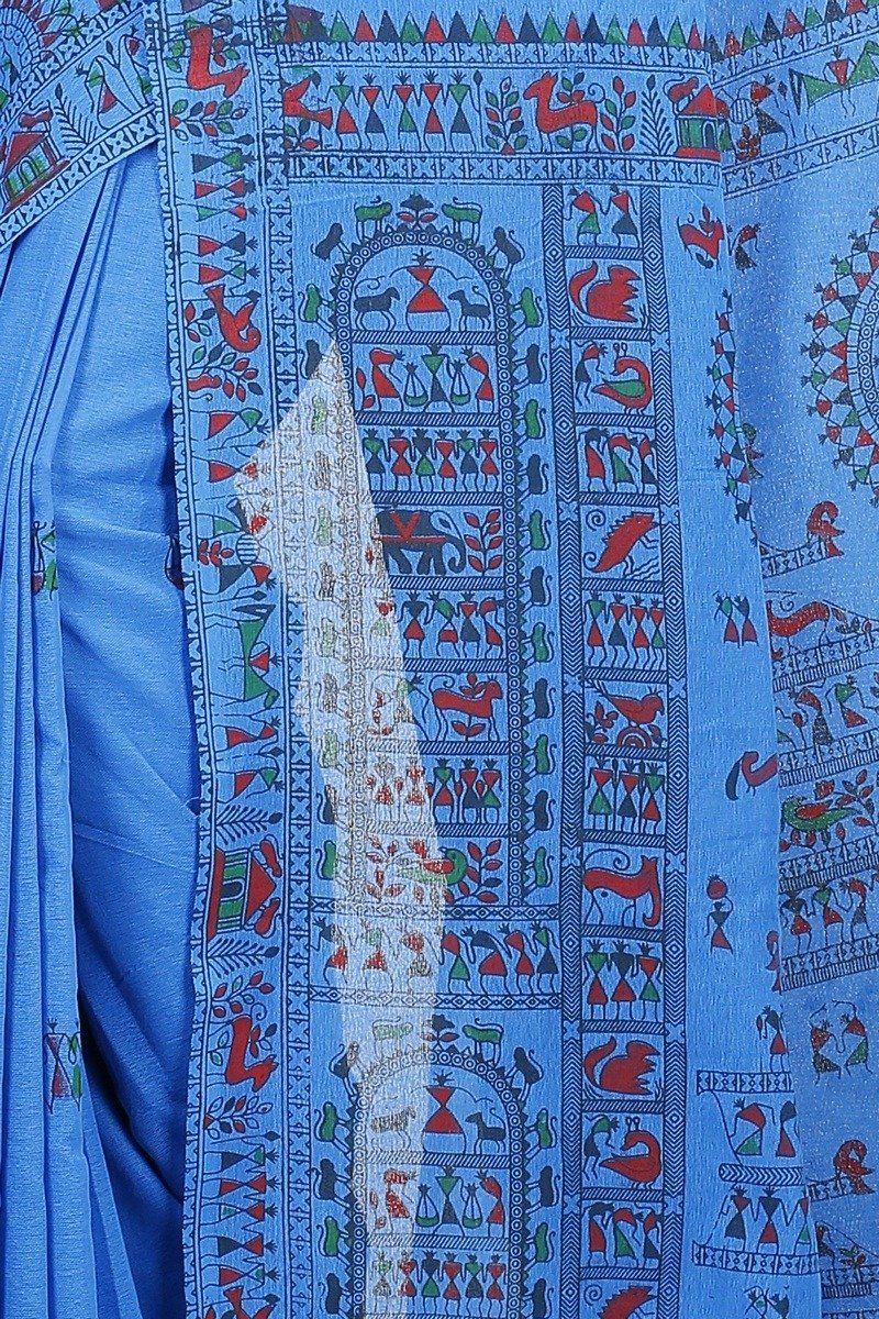 Blue Pure Cotton Rohip Hand Loom Saree (8008)