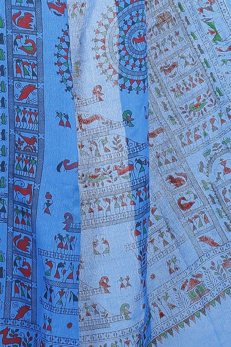 Blue Pure Cotton Rohip Hand Loom Saree (8008)