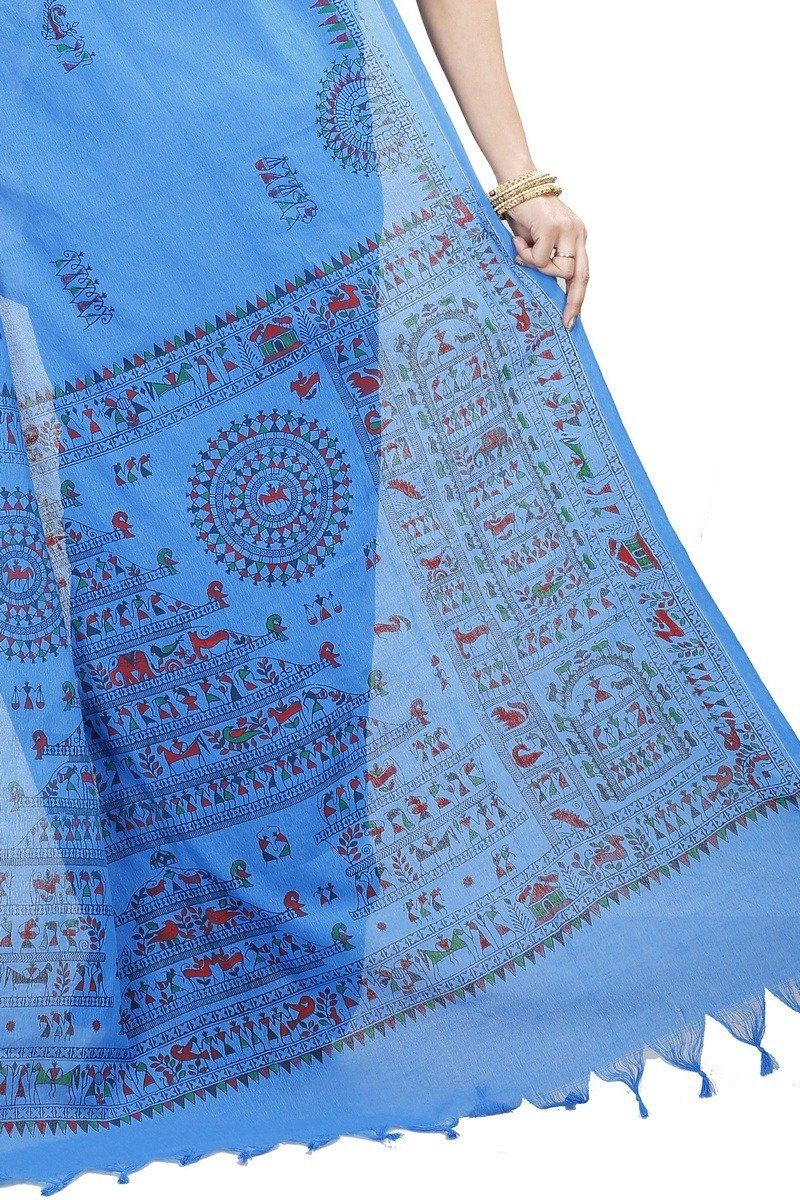Blue Pure Cotton Rohip Hand Loom Saree (8008)