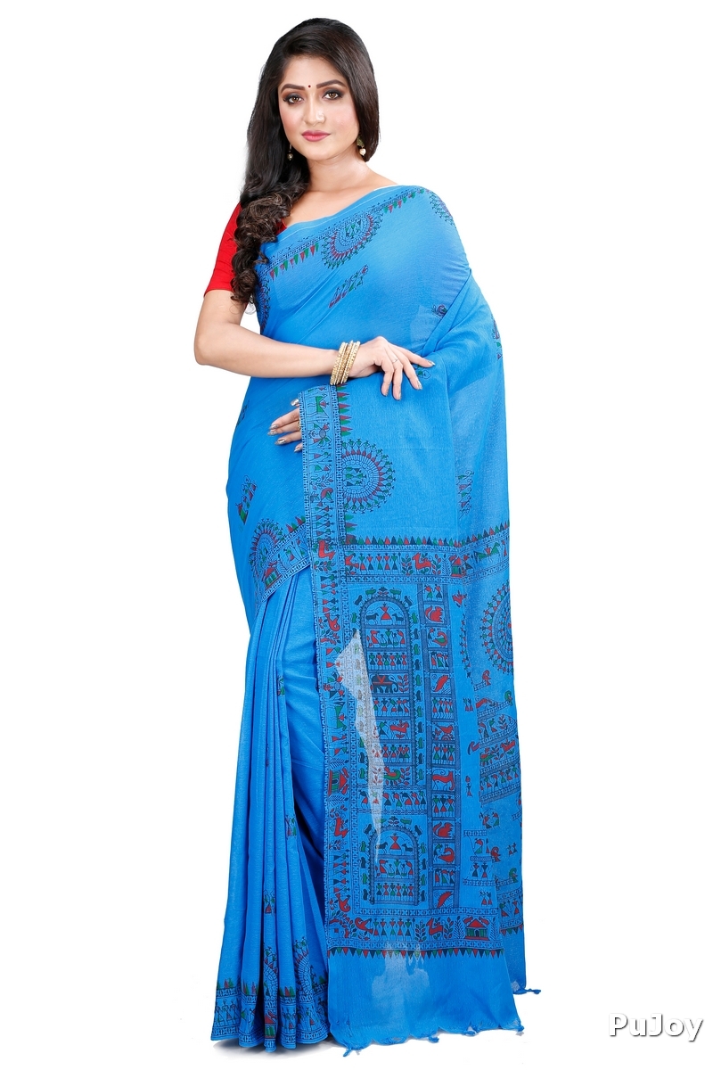 Blue Pure Cotton Rohip Hand Loom Saree (8008)