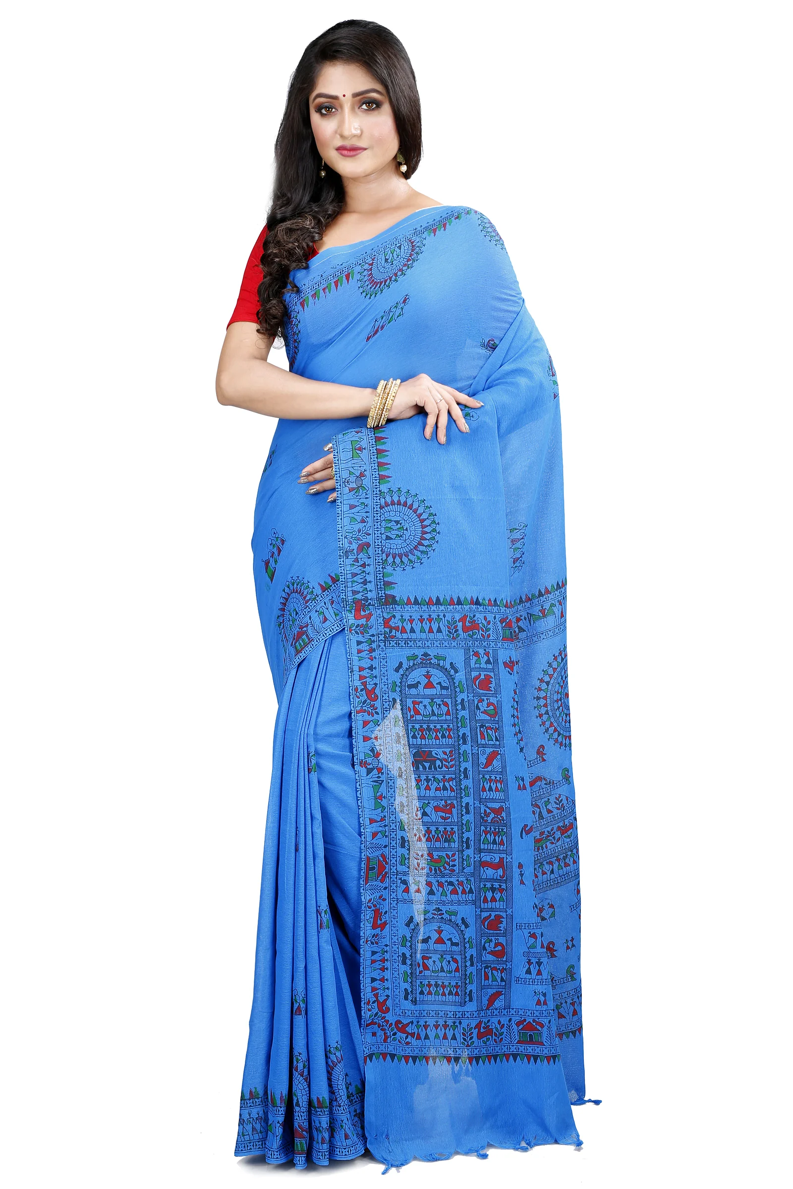 Blue Pure Cotton Rohip Hand Loom Saree (8008)