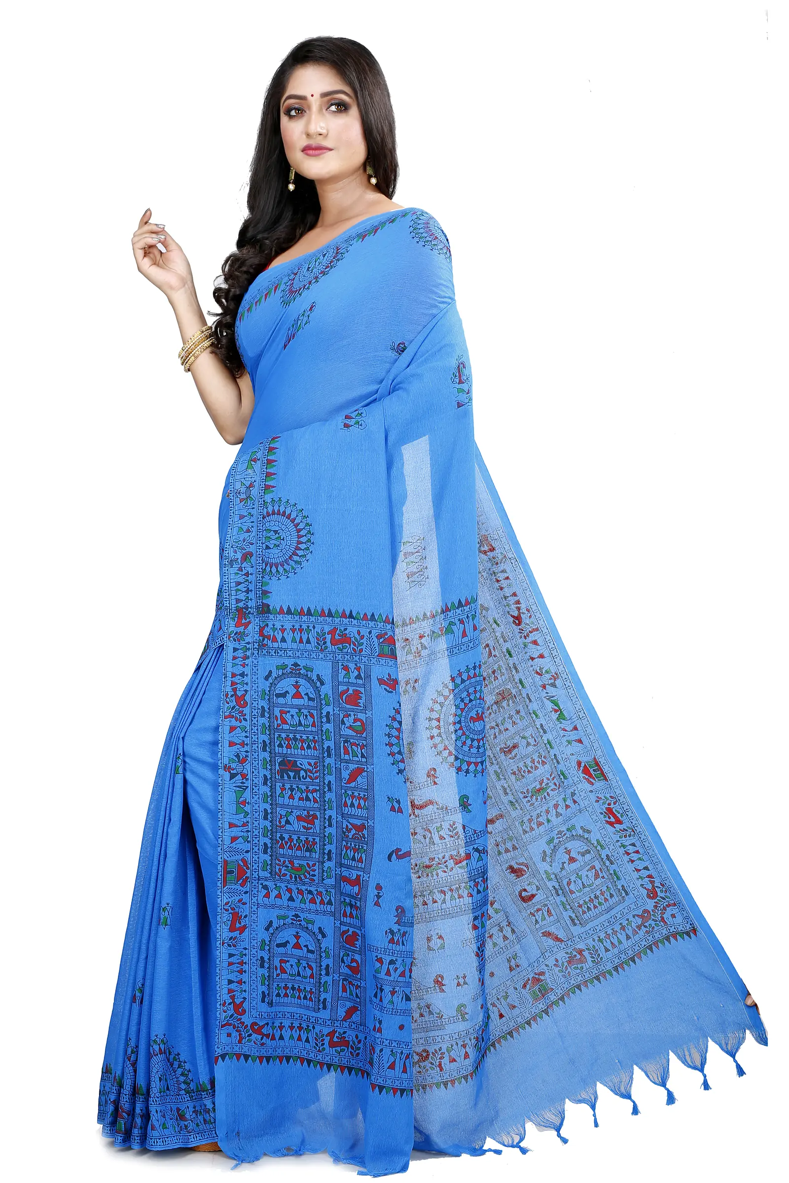Blue Pure Cotton Rohip Hand Loom Saree (8008)