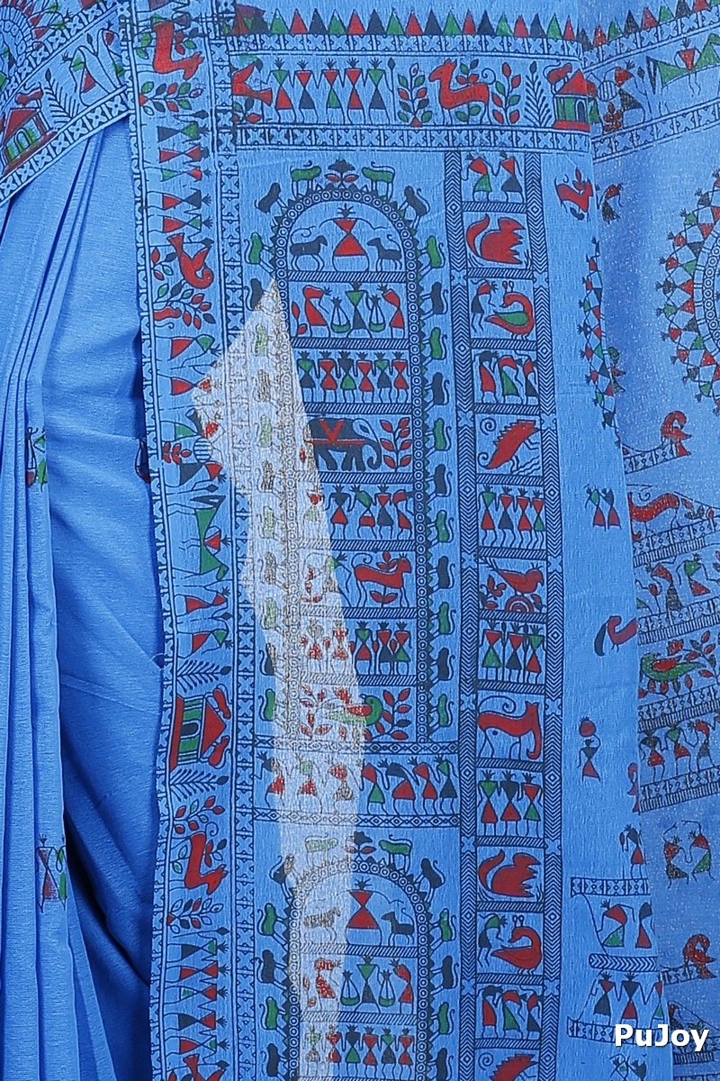 Blue Pure Cotton Rohip Hand Loom Saree (8008)