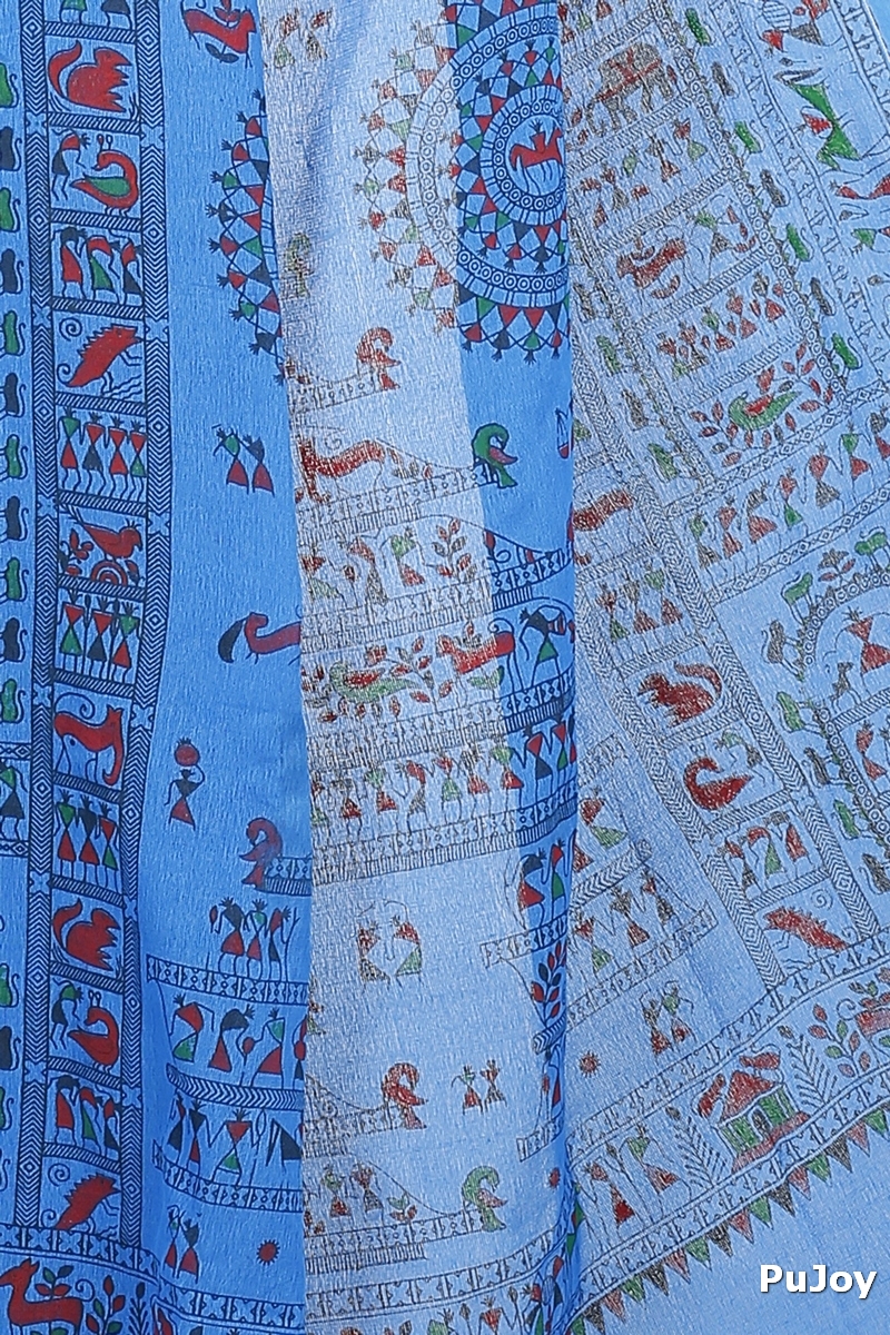 Blue Pure Cotton Rohip Hand Loom Saree (8008)