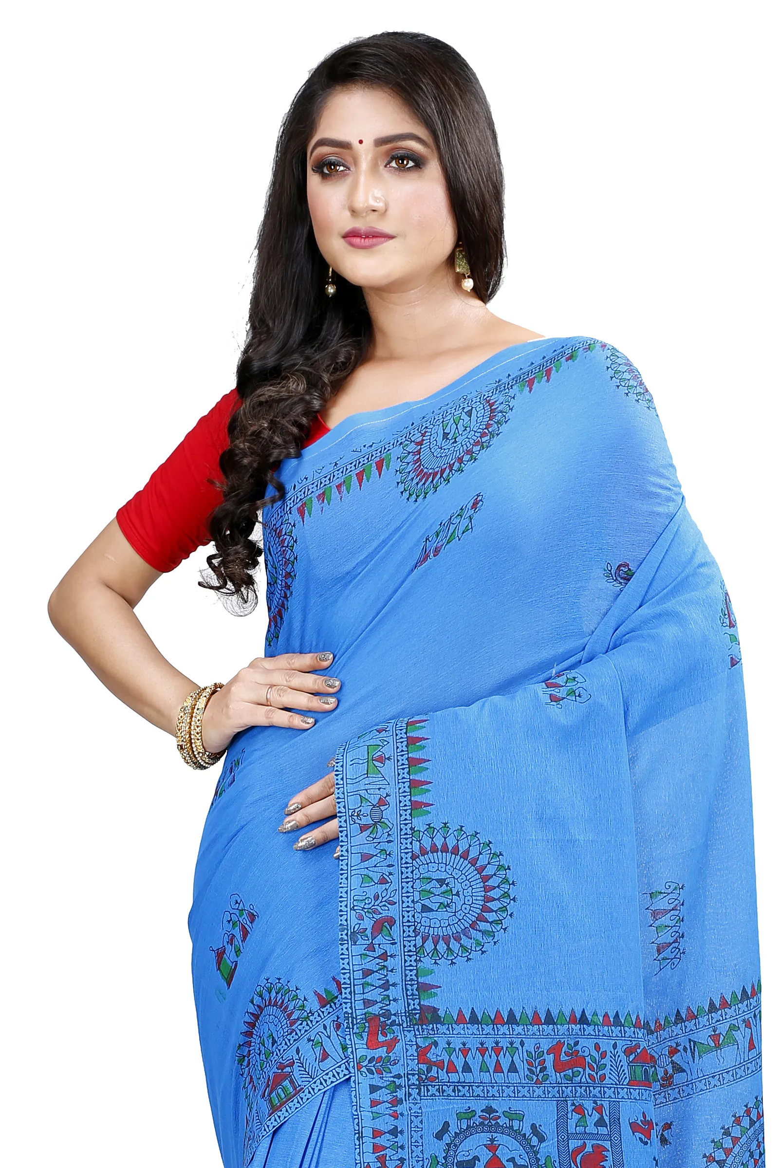 Blue Pure Cotton Rohip Hand Loom Saree (8008)