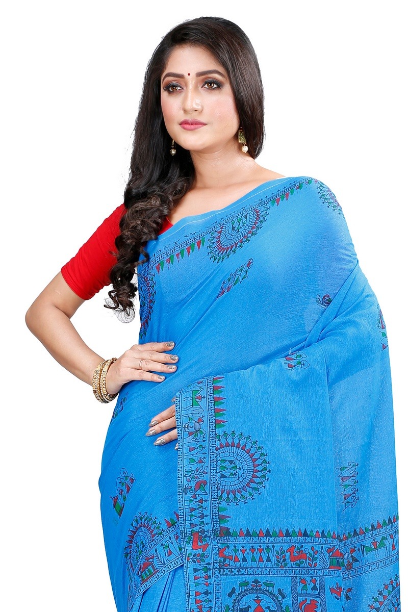Blue Pure Cotton Rohip Hand Loom Saree (8008)