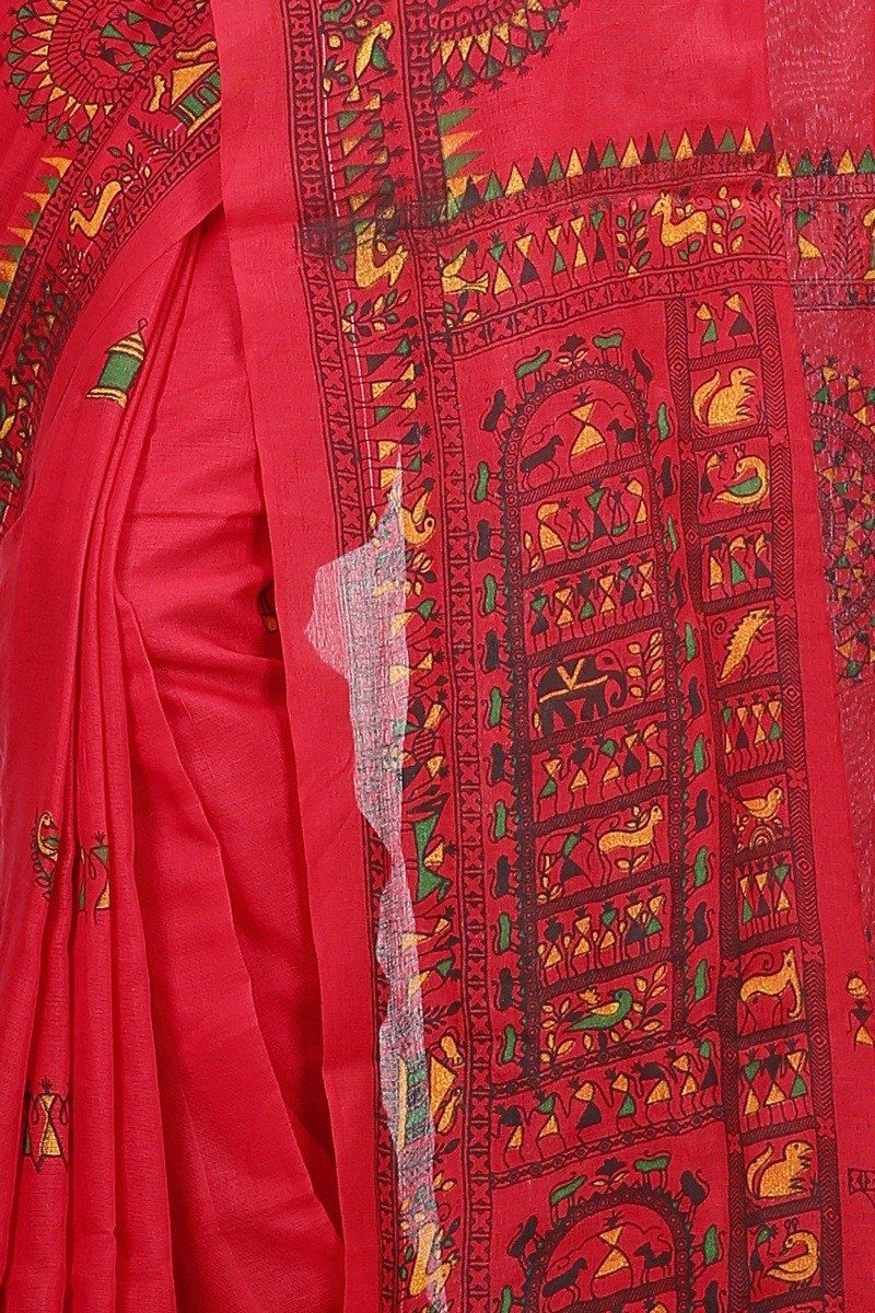 Red Pure Cotton Rohip Hand Loom Saree (8009)