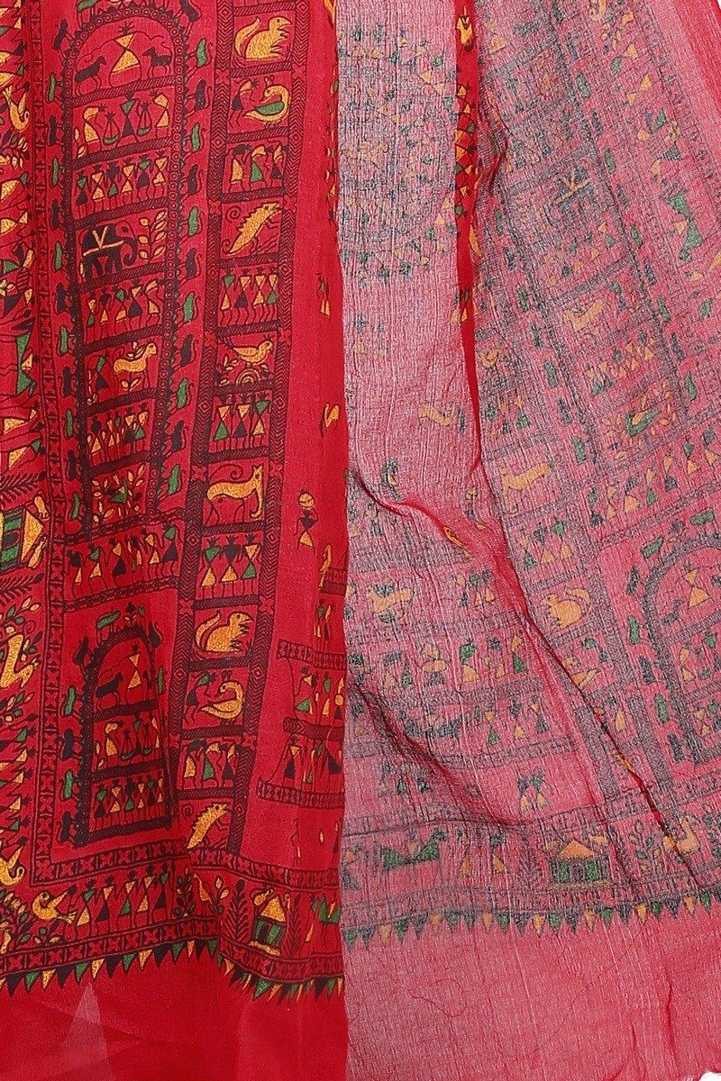 Red Pure Cotton Rohip Hand Loom Saree (8009)