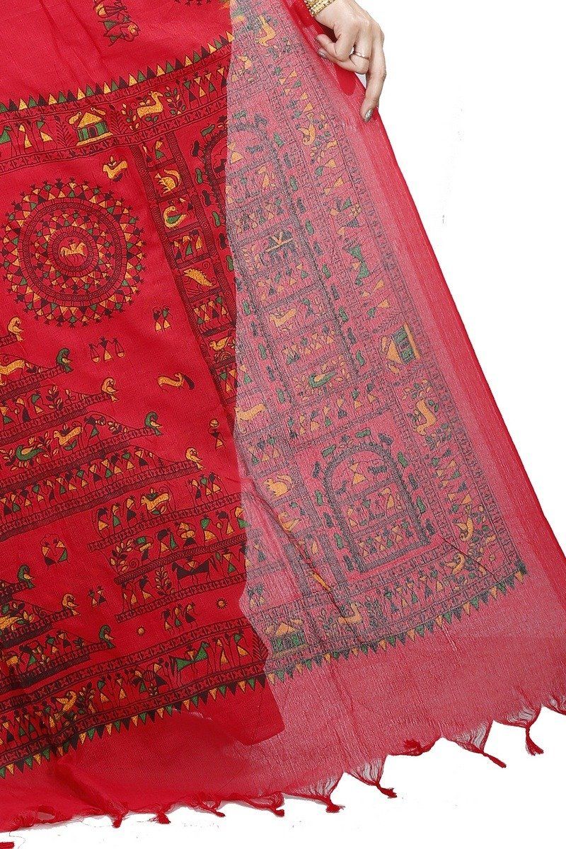 Red Pure Cotton Rohip Hand Loom Saree (8009)