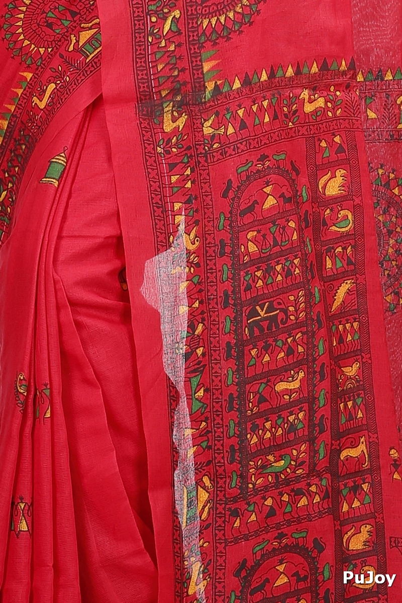 Red Pure Cotton Rohip Hand Loom Saree (8009)