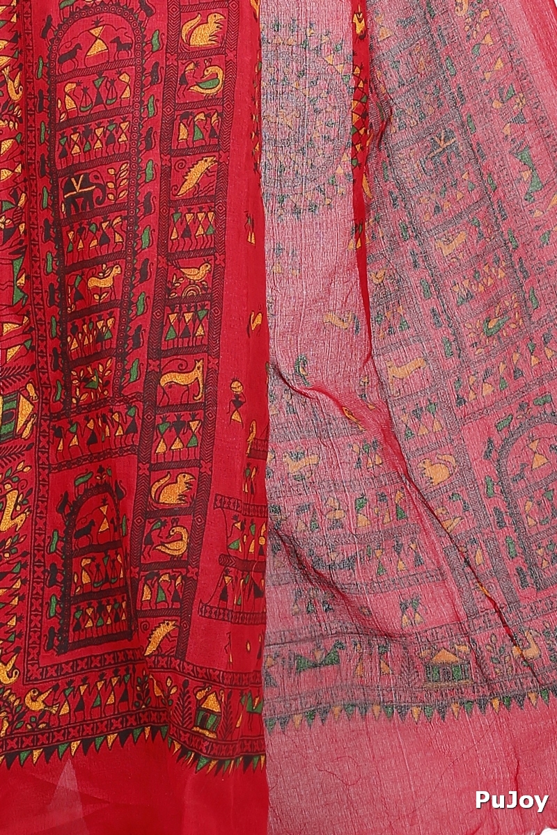 Red Pure Cotton Rohip Hand Loom Saree (8009)