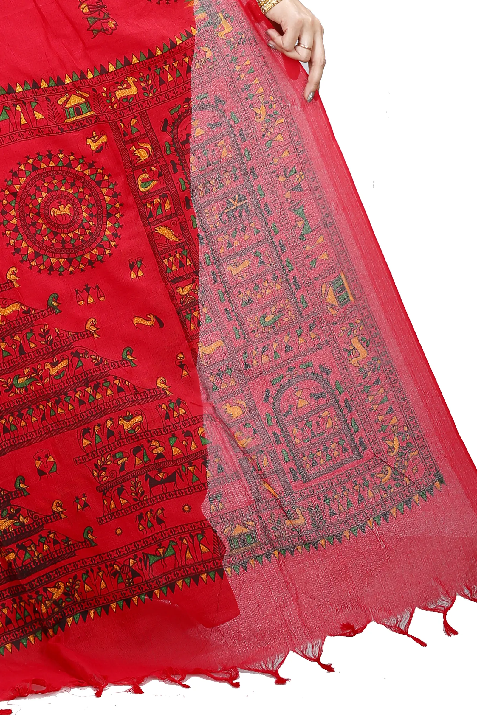 Red Pure Cotton Rohip Hand Loom Saree (8009)