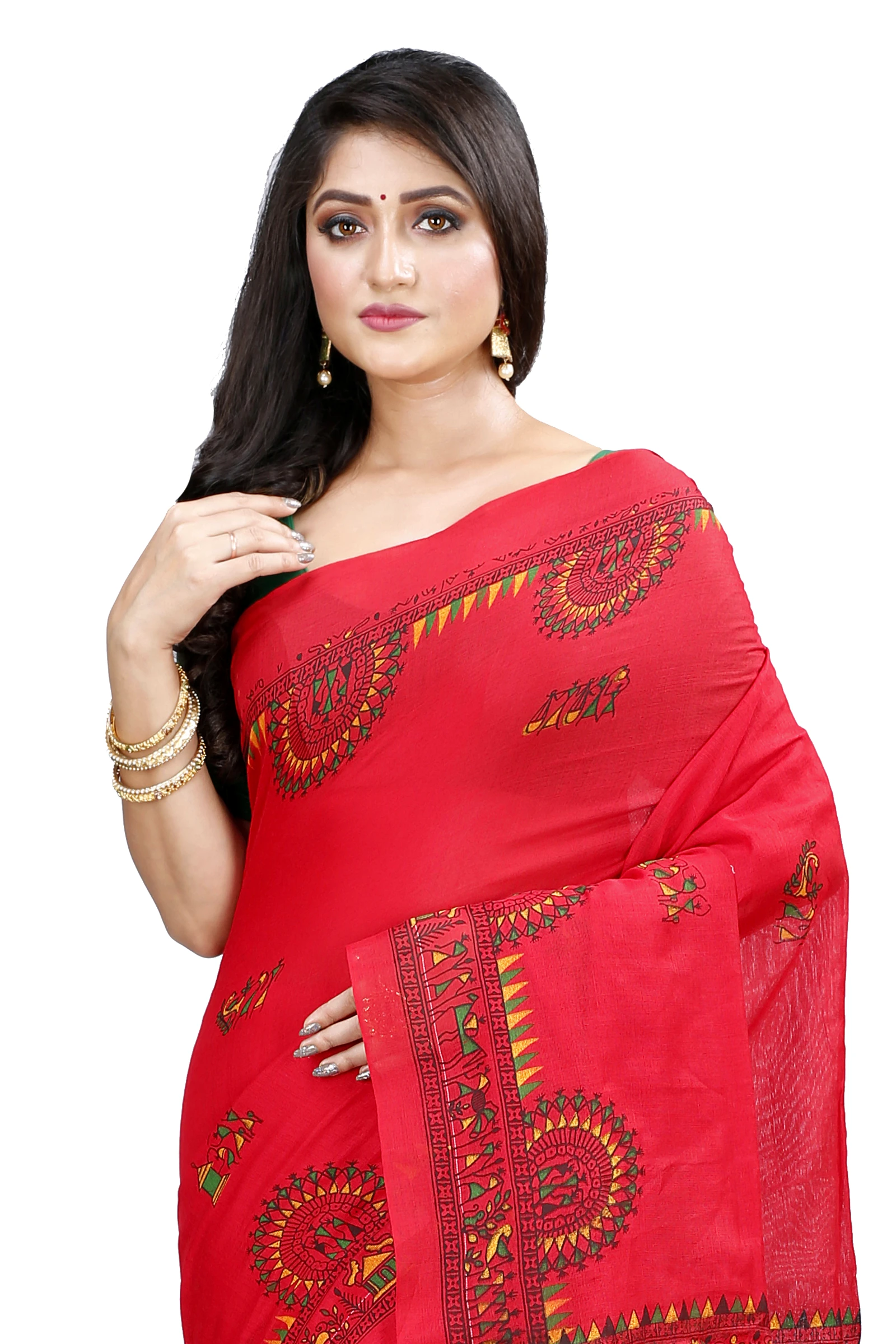 Red Pure Cotton Rohip Hand Loom Saree (8009)