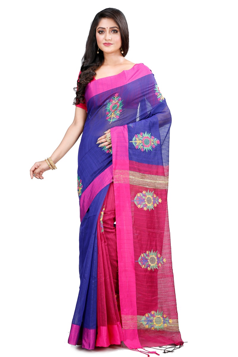 Naby Blue Blended Cotton Rohe Hand Loom Saree (8012)