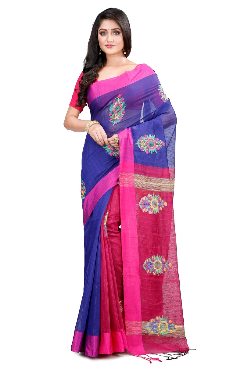 Naby Blue Blended Cotton Rohe Hand Loom Saree (8012)