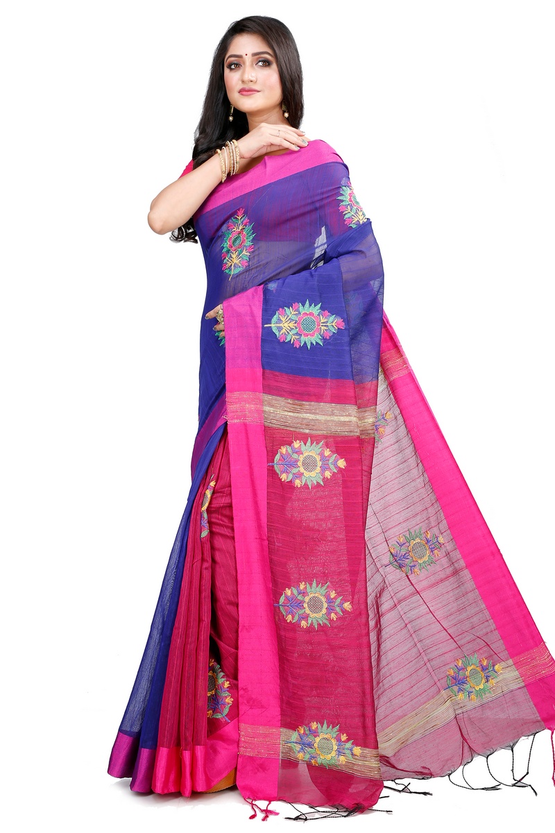 Naby Blue Blended Cotton Rohe Hand Loom Saree (8012)