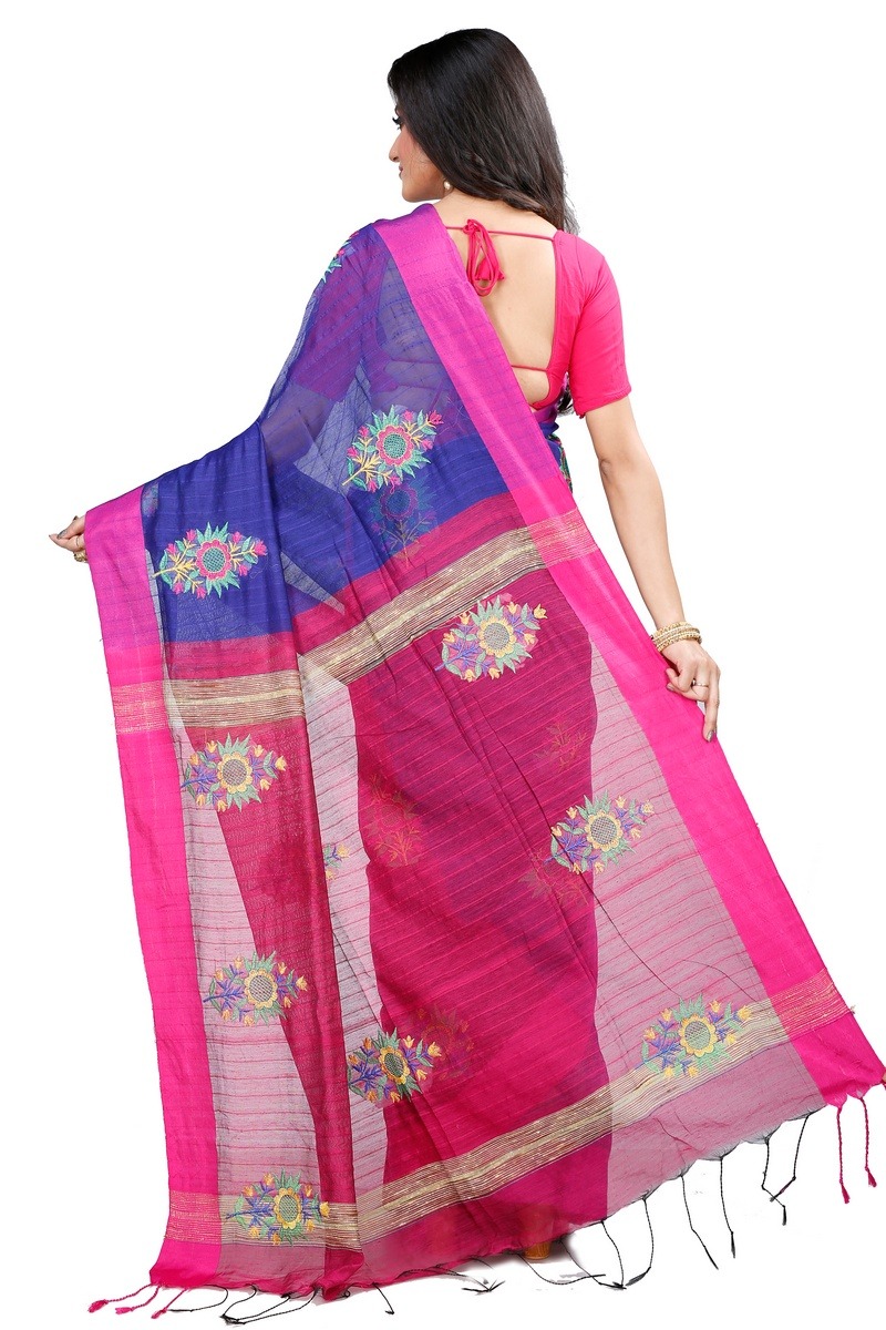 Naby Blue Blended Cotton Rohe Hand Loom Saree (8012)