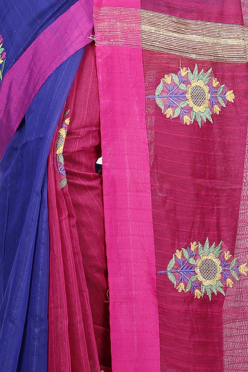 Naby Blue Blended Cotton Rohe Hand Loom Saree (8012)