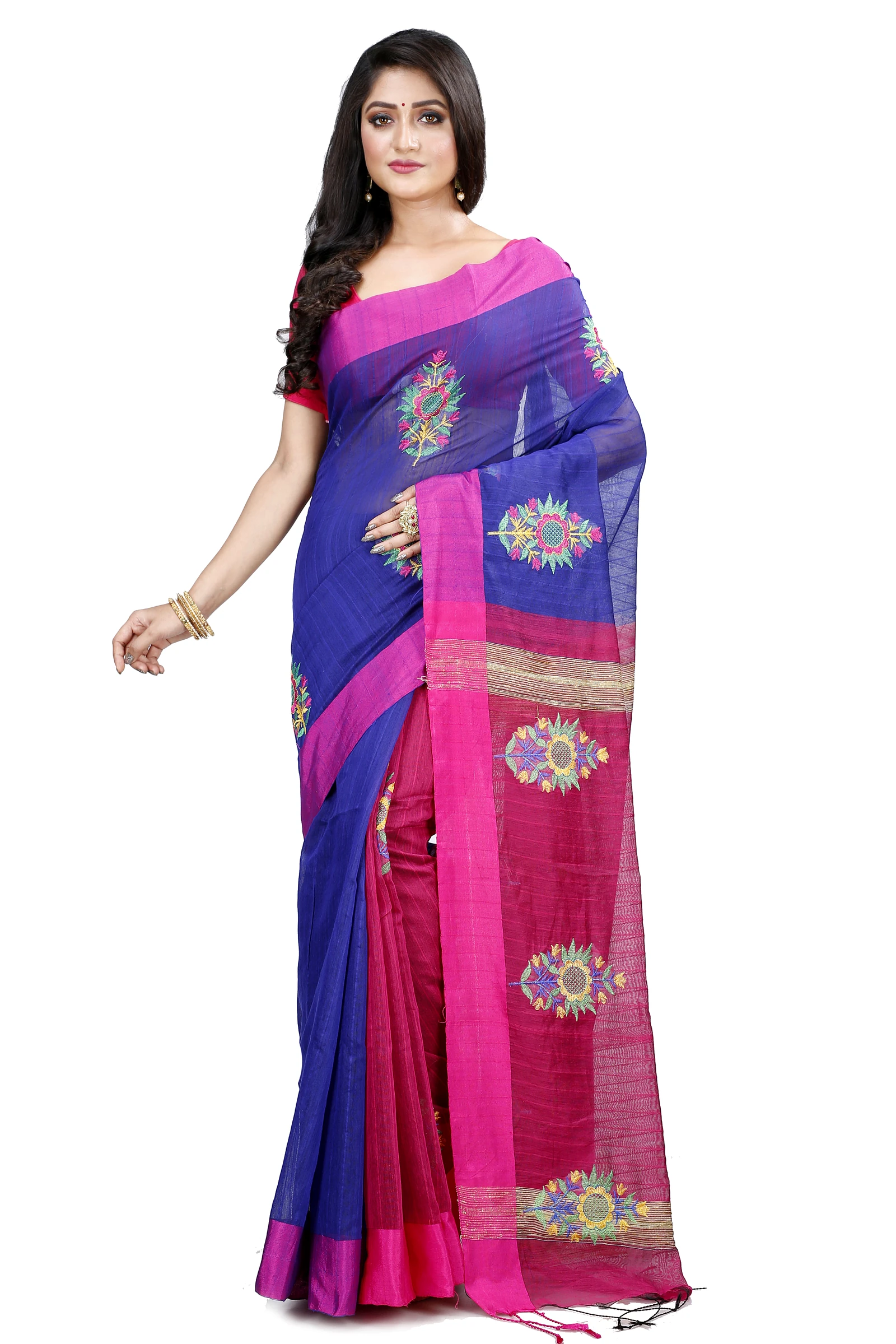 Naby Blue Blended Cotton Rohe Hand Loom Saree (8012)
