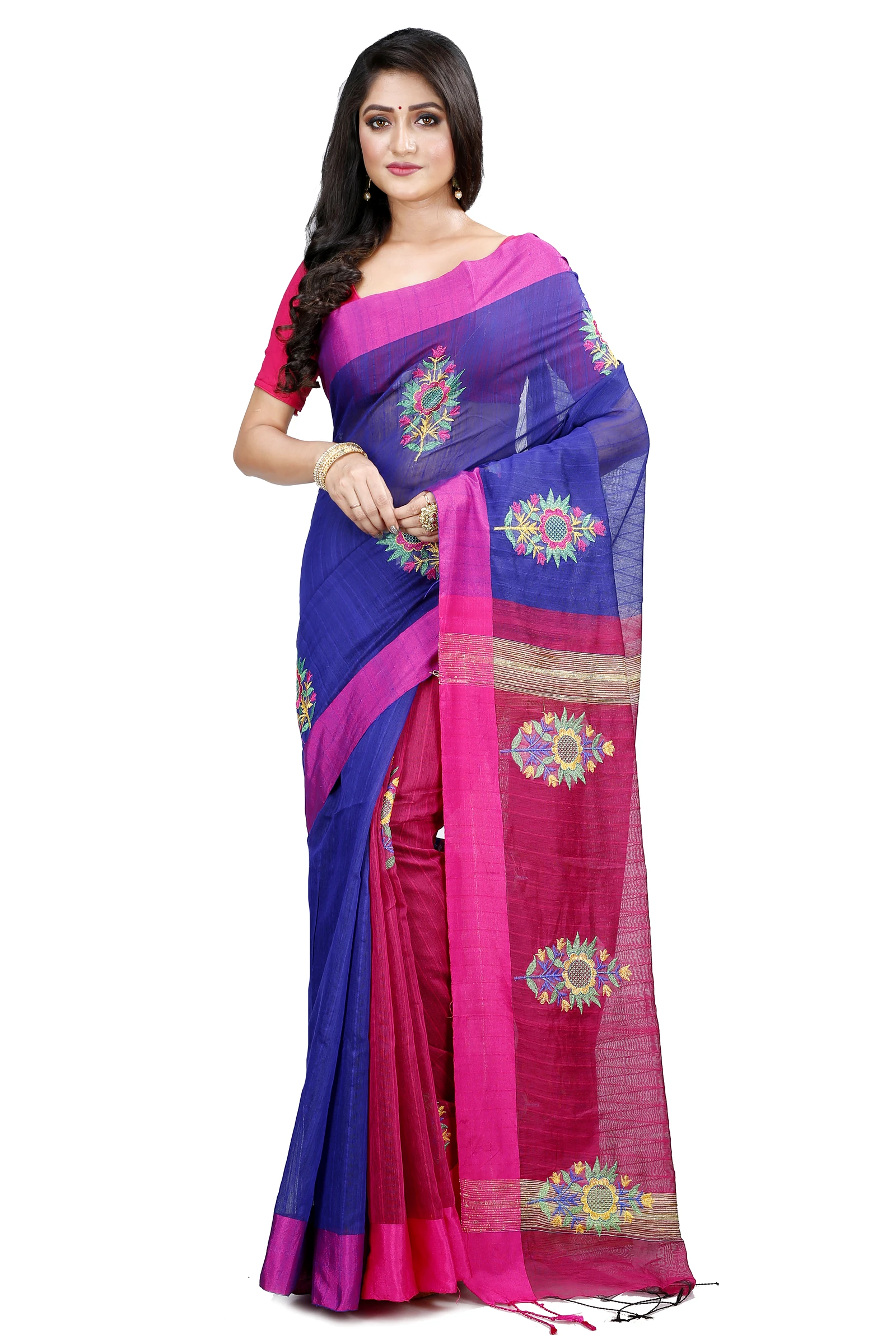 Naby Blue Blended Cotton Rohe Hand Loom Saree (8012)