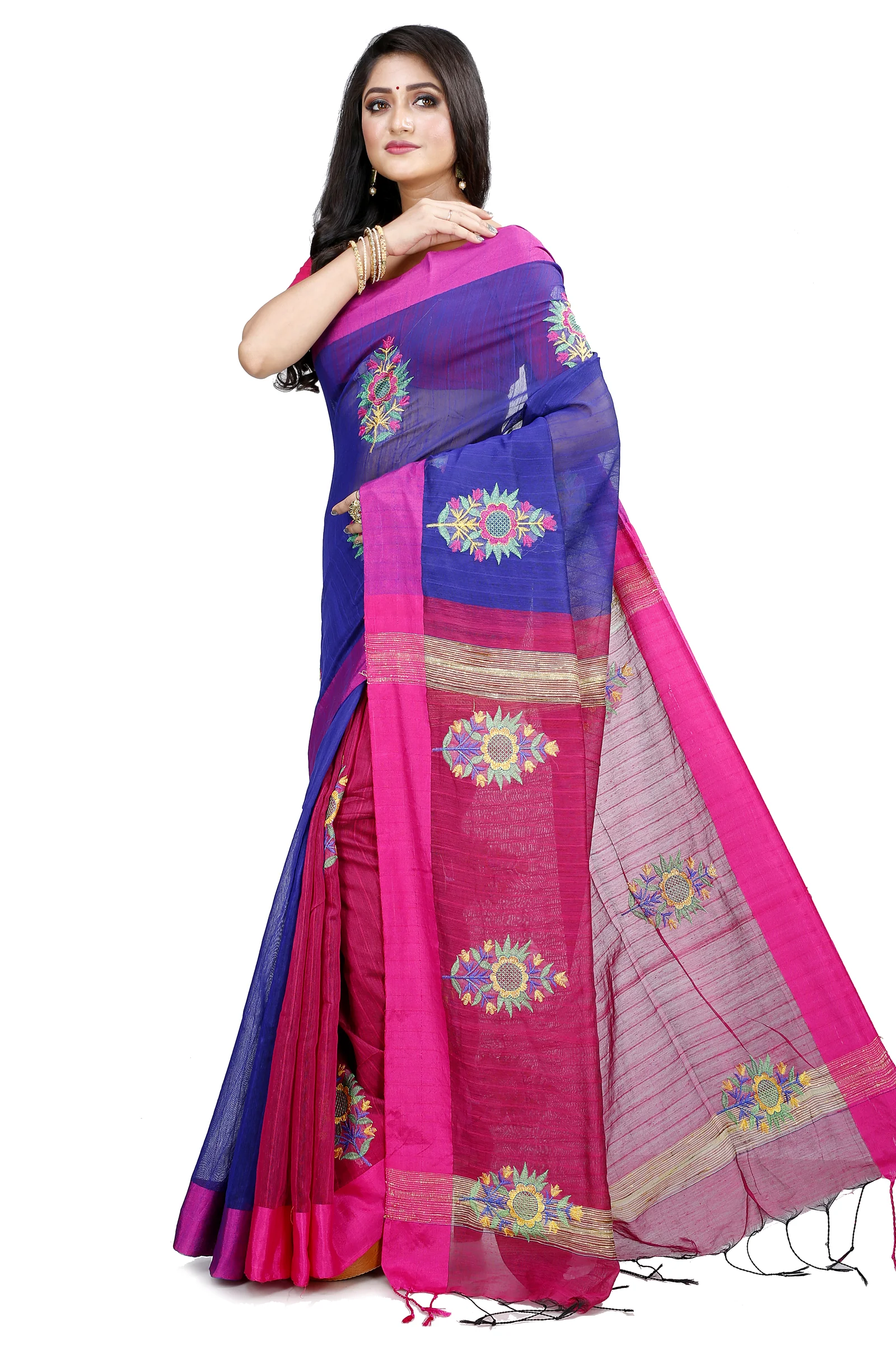 Naby Blue Blended Cotton Rohe Hand Loom Saree (8012)