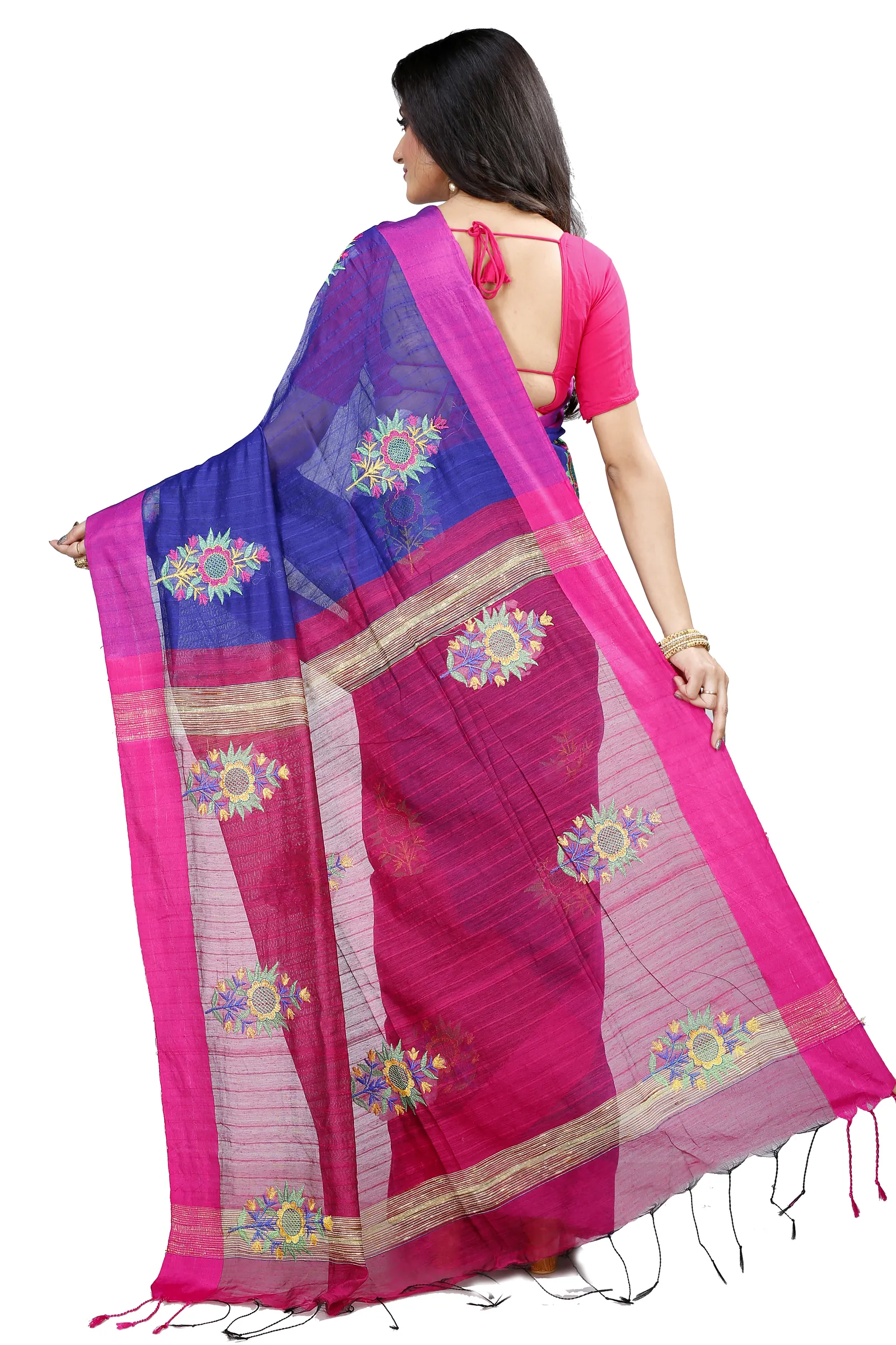 Naby Blue Blended Cotton Rohe Hand Loom Saree (8012)