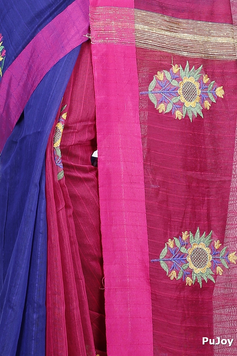 Naby Blue Blended Cotton Rohe Hand Loom Saree (8012)