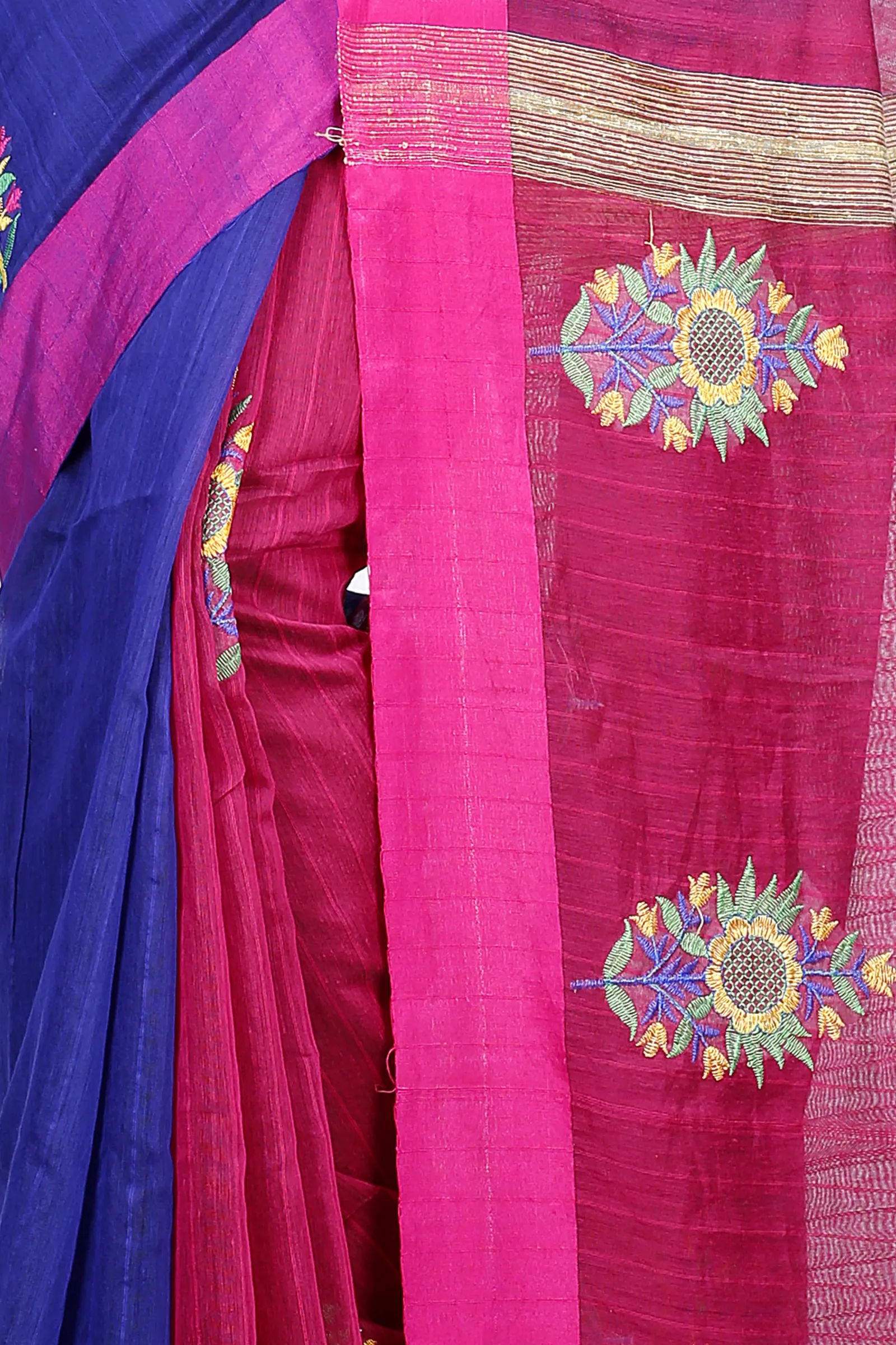 Naby Blue Blended Cotton Rohe Hand Loom Saree (8012)