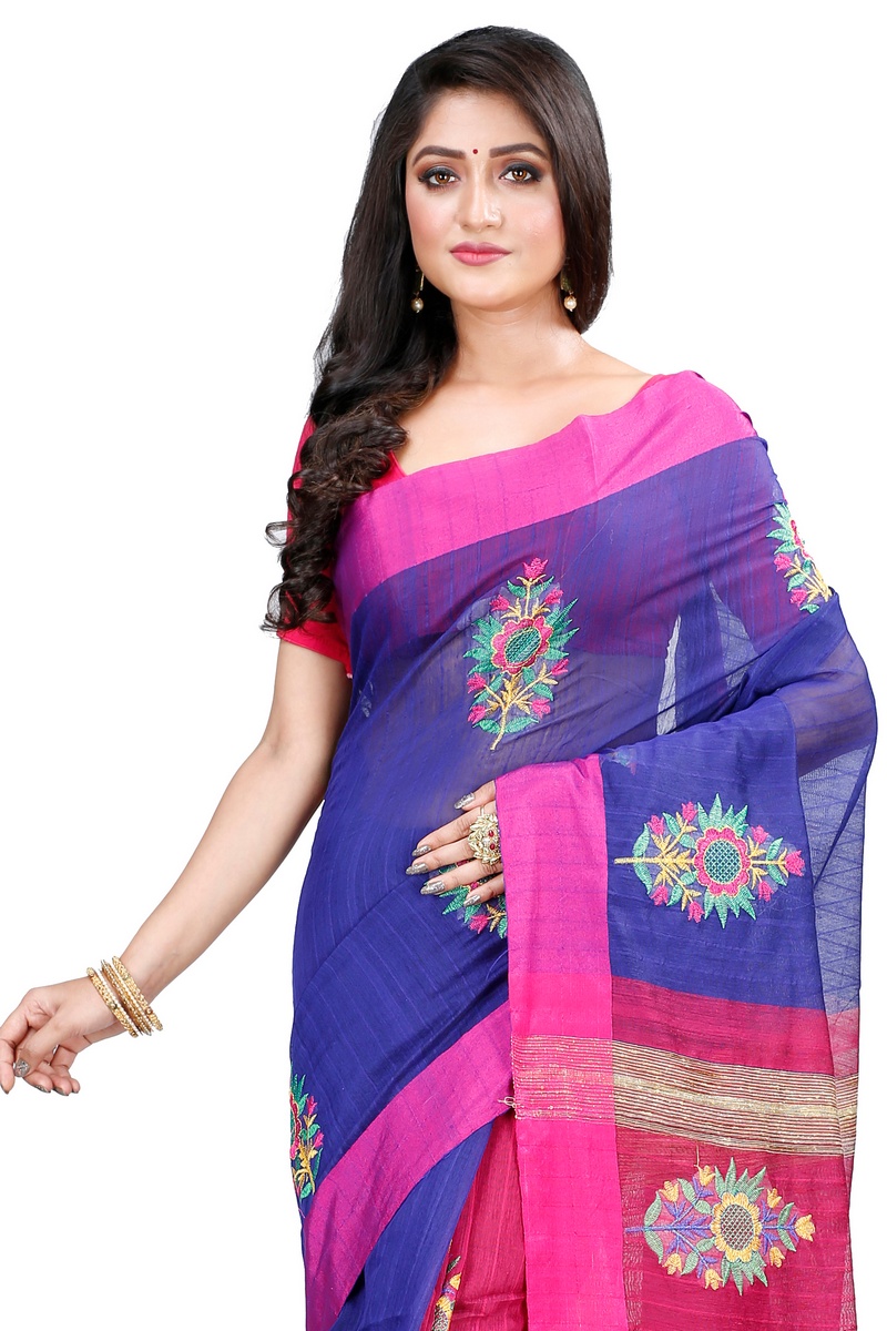 Naby Blue Blended Cotton Rohe Hand Loom Saree (8012)