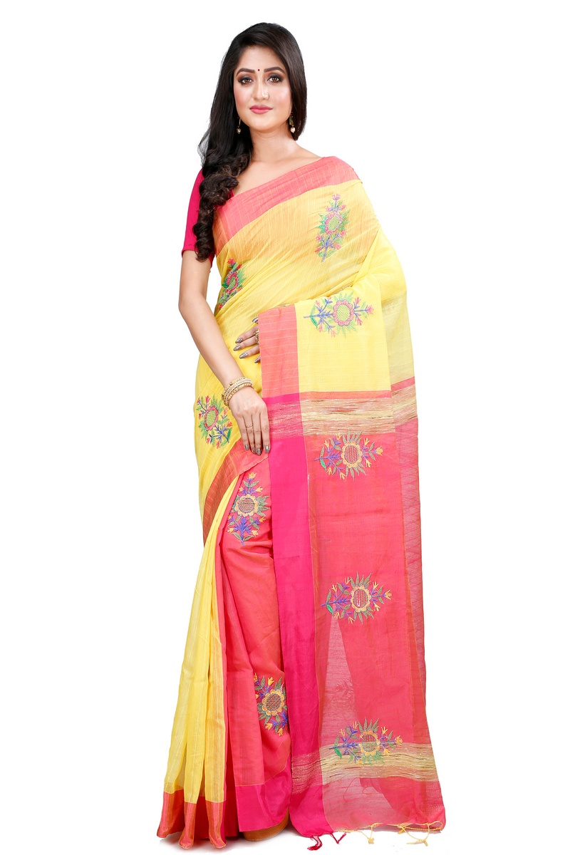 Yellow Blended Cotton Rohe Hand Loom Saree (8013)