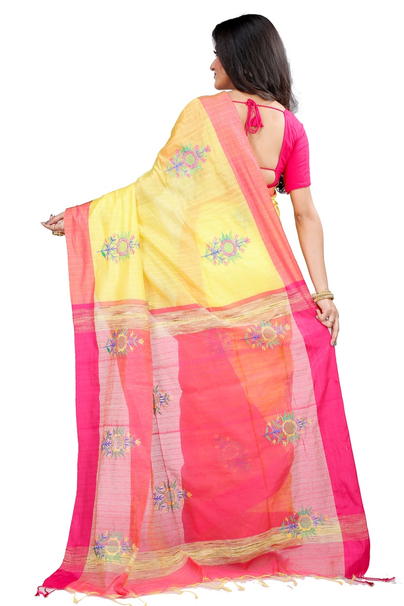 Yellow Blended Cotton Rohe Hand Loom Saree (8013)