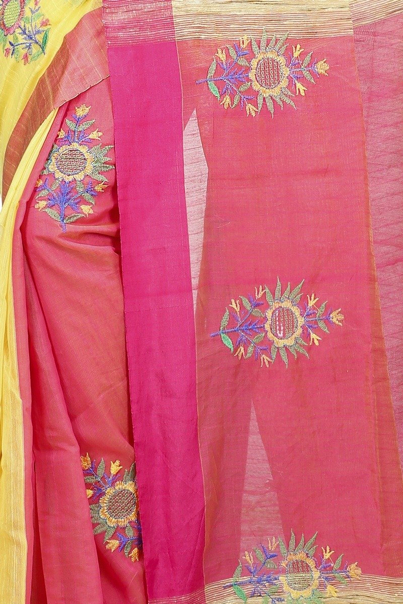 Yellow Blended Cotton Rohe Hand Loom Saree (8013)