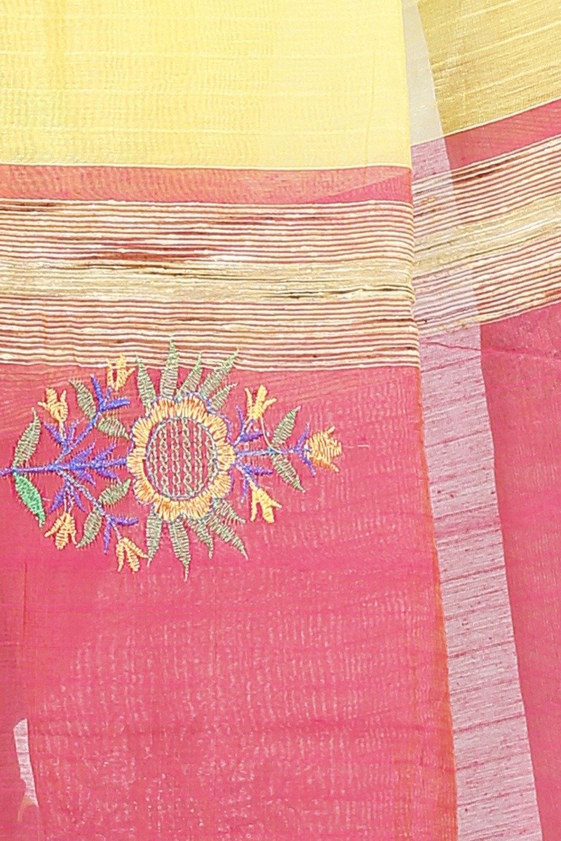 Yellow Blended Cotton Rohe Hand Loom Saree (8013)