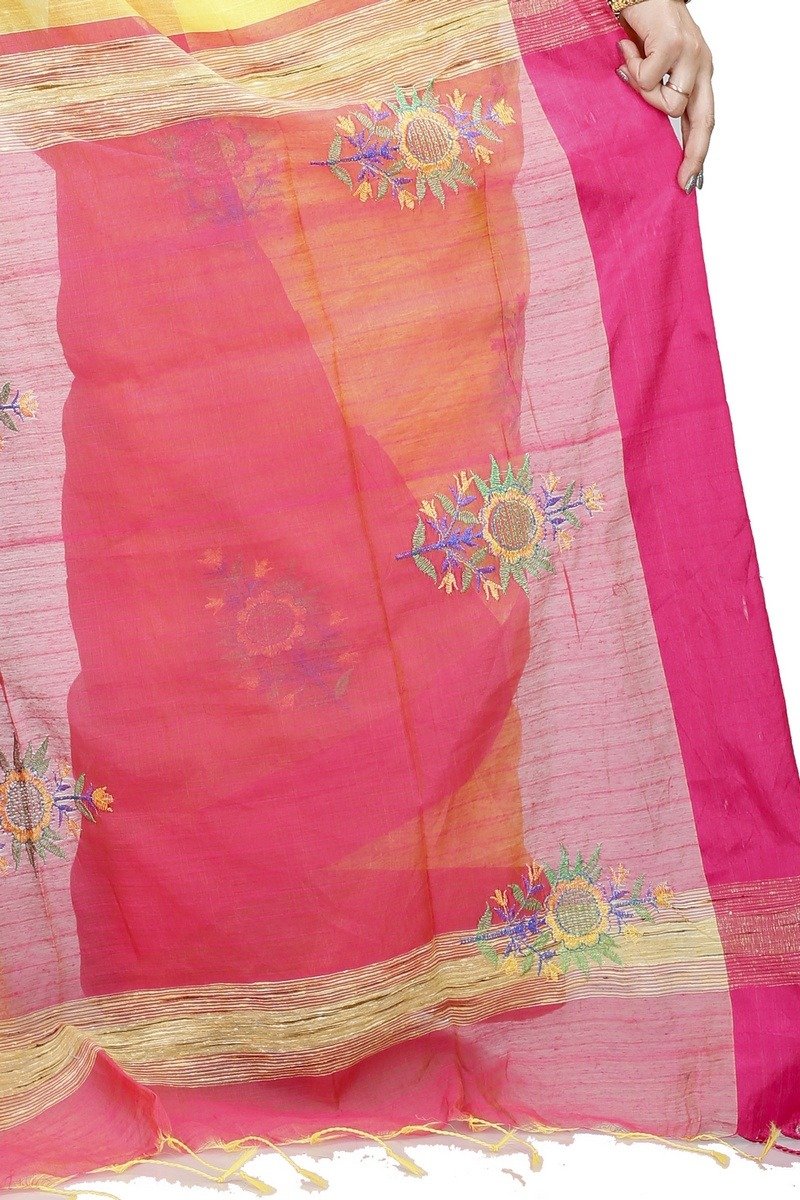 Yellow Blended Cotton Rohe Hand Loom Saree (8013)
