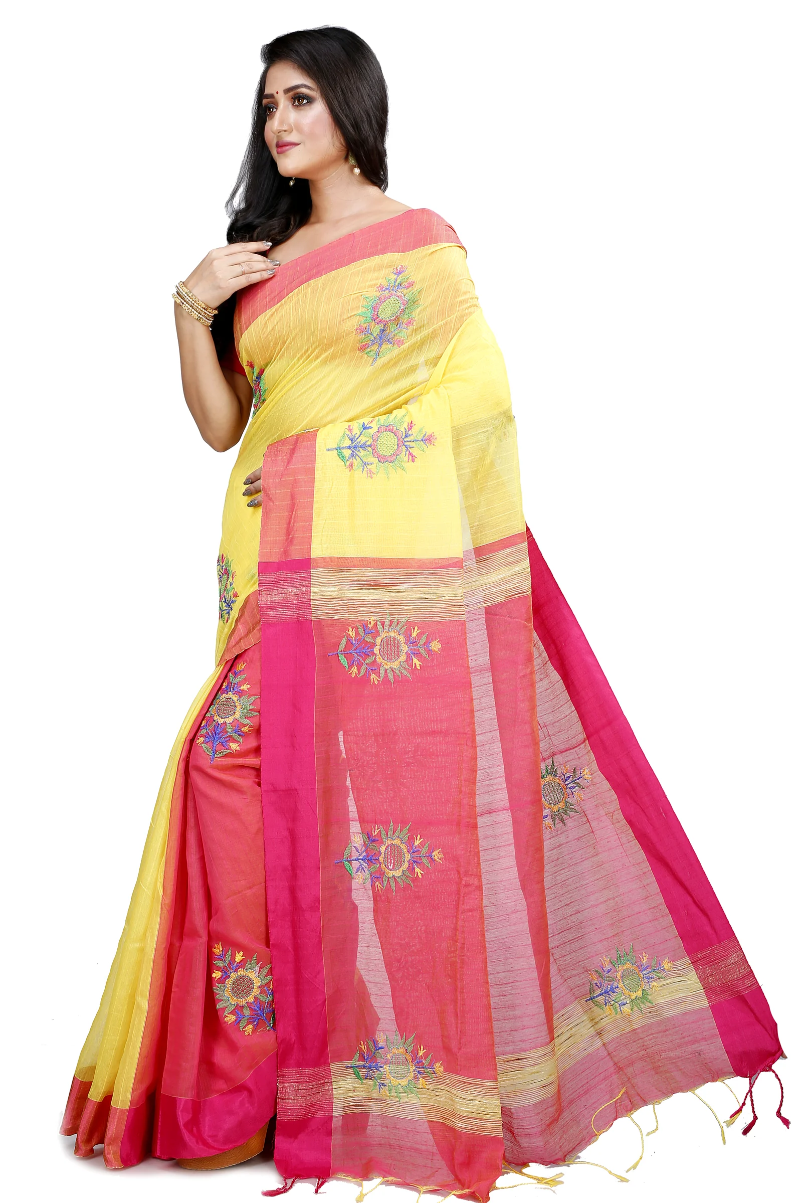 Yellow Blended Cotton Rohe Hand Loom Saree (8013)
