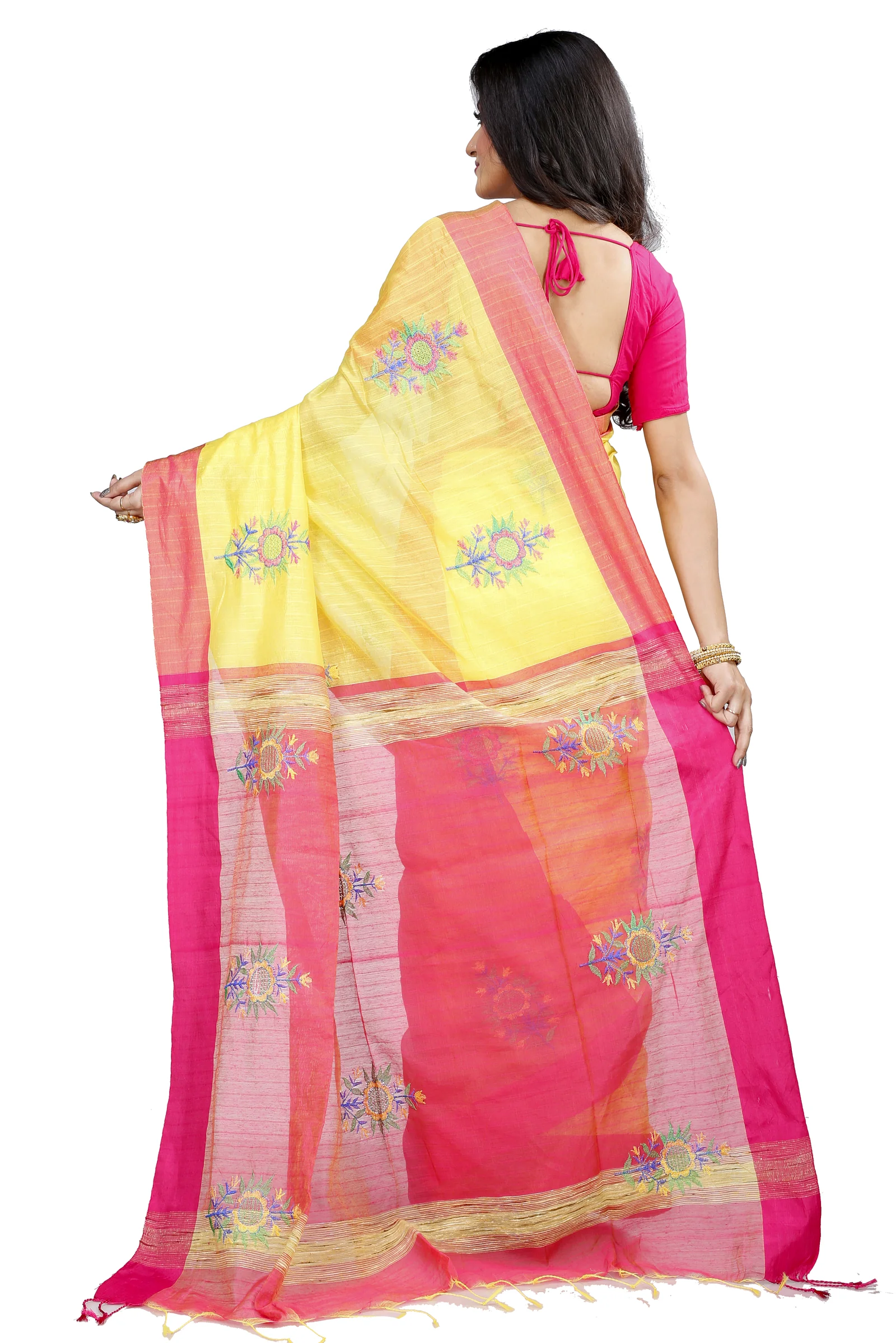 Yellow Blended Cotton Rohe Hand Loom Saree (8013)