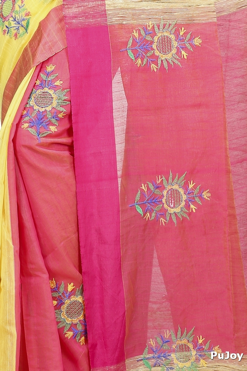 Yellow Blended Cotton Rohe Hand Loom Saree (8013)