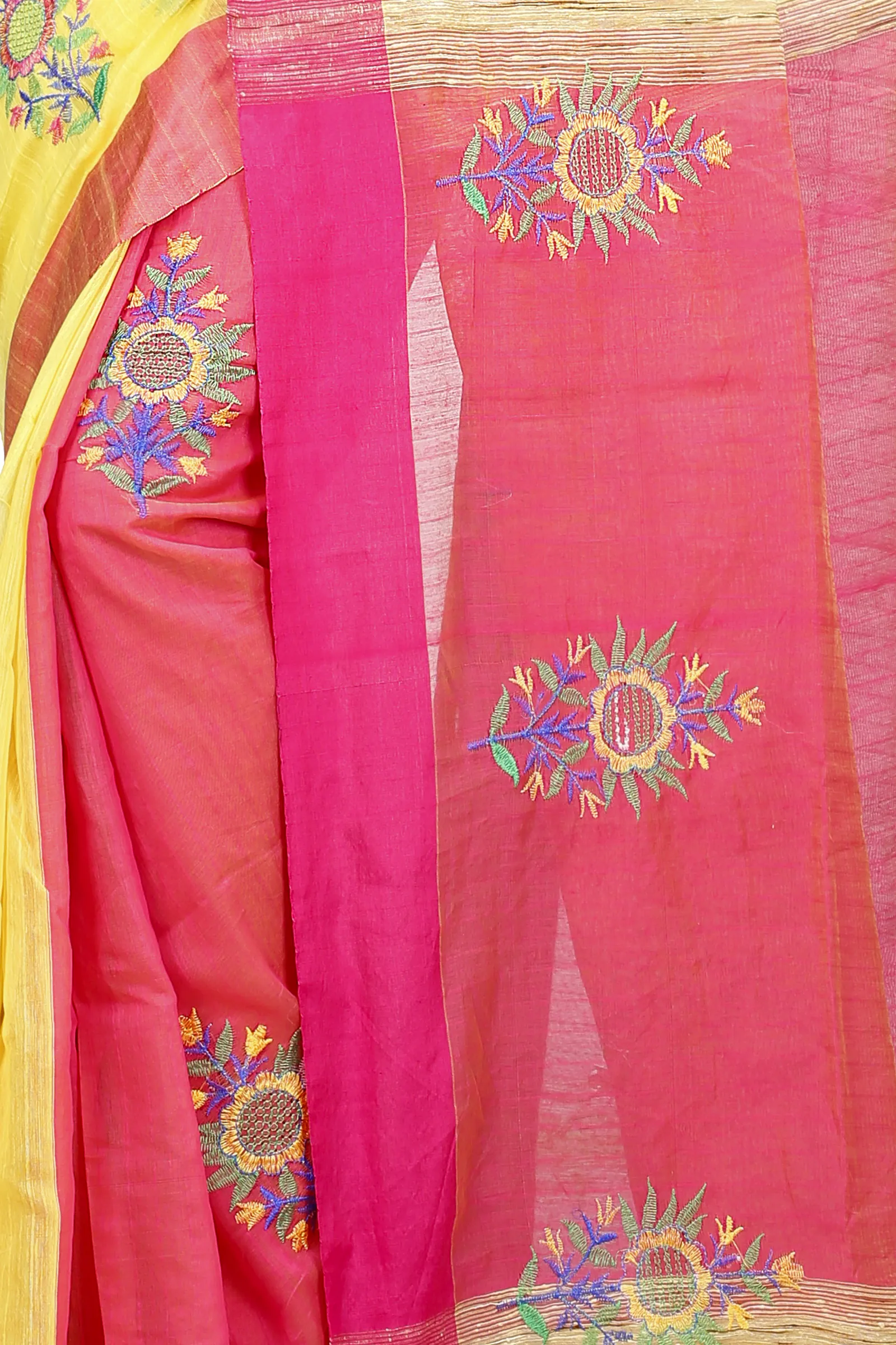 Yellow Blended Cotton Rohe Hand Loom Saree (8013)